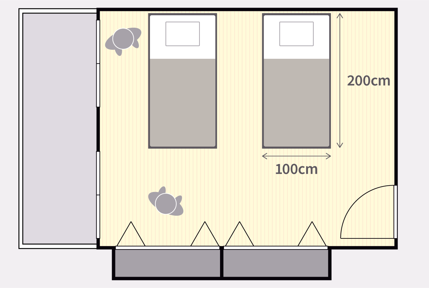 ベッドサイズがシングル2台のレイアウト例